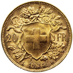 20 francs Suisse or Vreneli revers