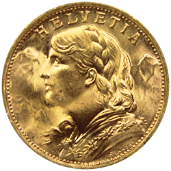 20 francs Suisse or Vreneli revers
